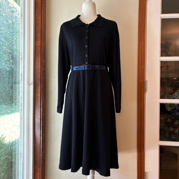 VTG 90s Liz Claiborne Wool Blend Midi Sweater Dress Ribbed Knit Long Sleeve M - Picture 2 of 13